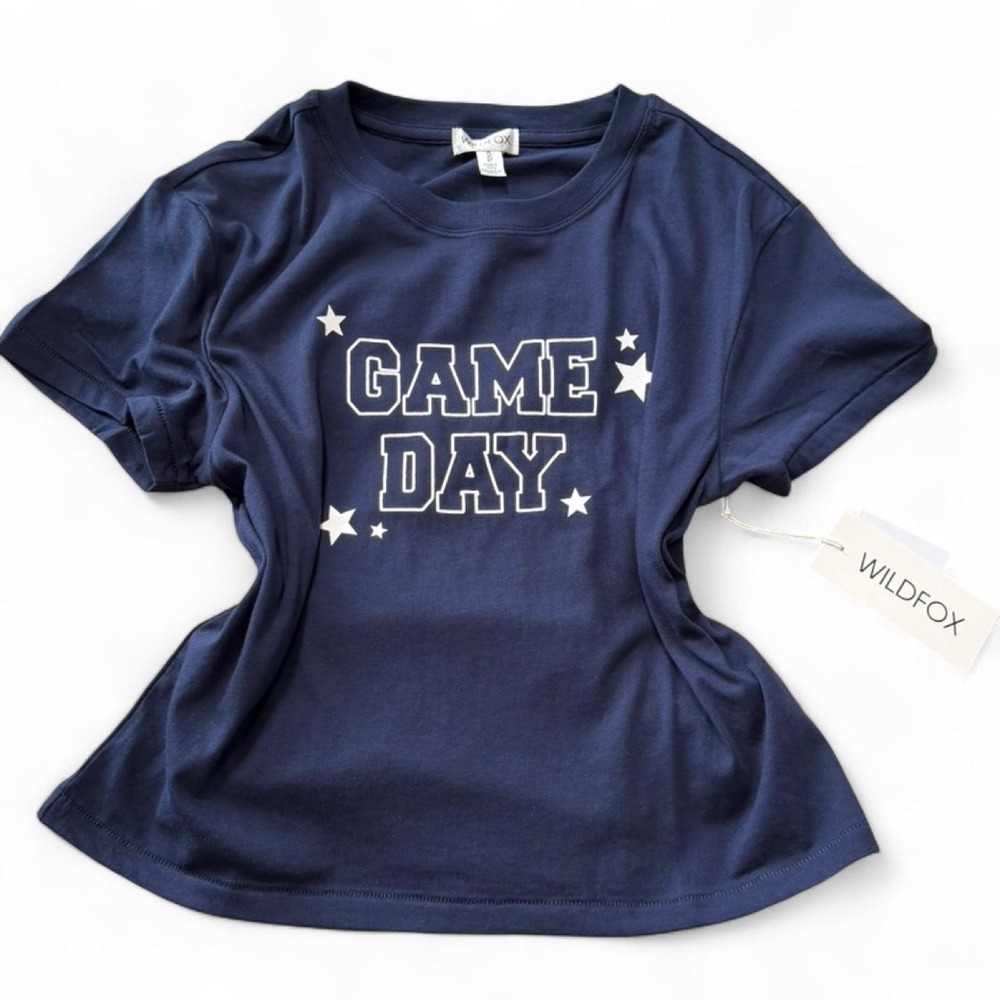 Wildfox "Game Day" Navy Graphic Tee, Women's Size S.